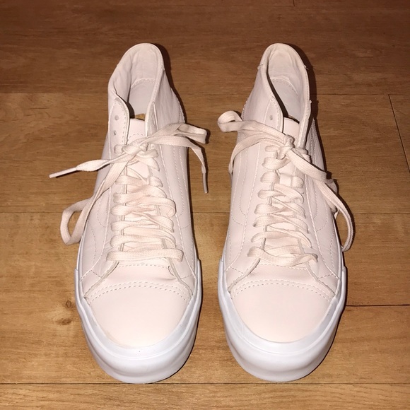 pink leather high top vans